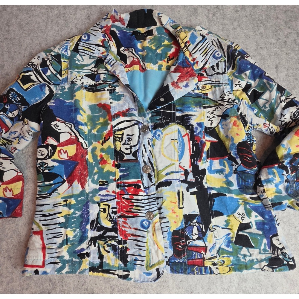 Kaktus Picasso Style Abstract Portrait Cubist Face Print Linen Jacket Medium
